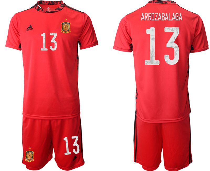 Men 2021 World Cup National Spain red goalkeeper #13 Soccer Jerseys->spain jersey->Soccer Country Jersey